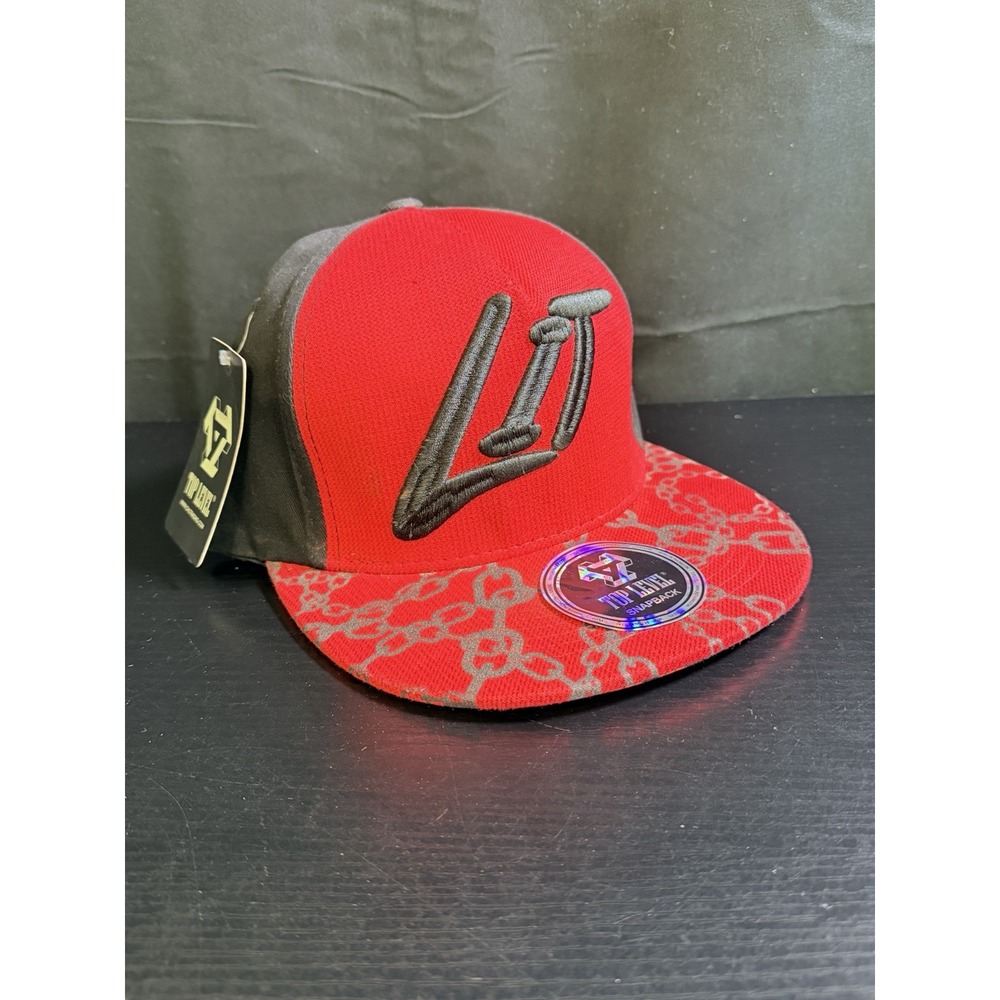 Top Level Snapback Hat Red Black Chain Graphic Lit Logo One Size Used
